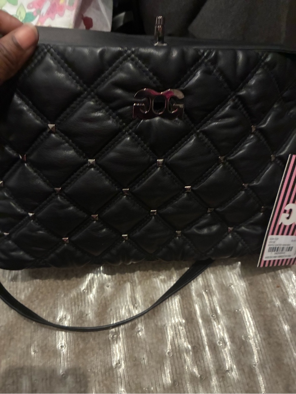 Gilda Paris Black Quilted Shoulder Bag with Chain-Link Strap - Picture 4 of 9